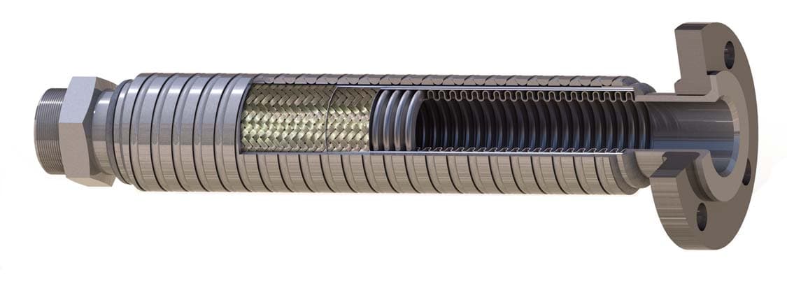 Cutaway of a Monel chlorine transfer hose, tanker truck service
