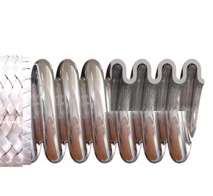 Cutaway of extra-flex helical hose, Type 321 with 304 braid