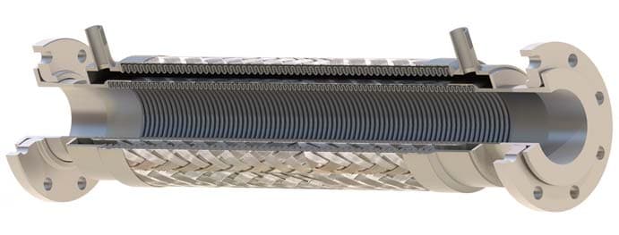 Cutaway of a 3 in steam-jacketed hose for molten service