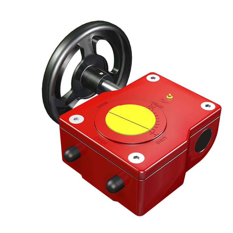 Red worm-gear operator for a 3 in valve, 8:1 ratio, with manual handwheel