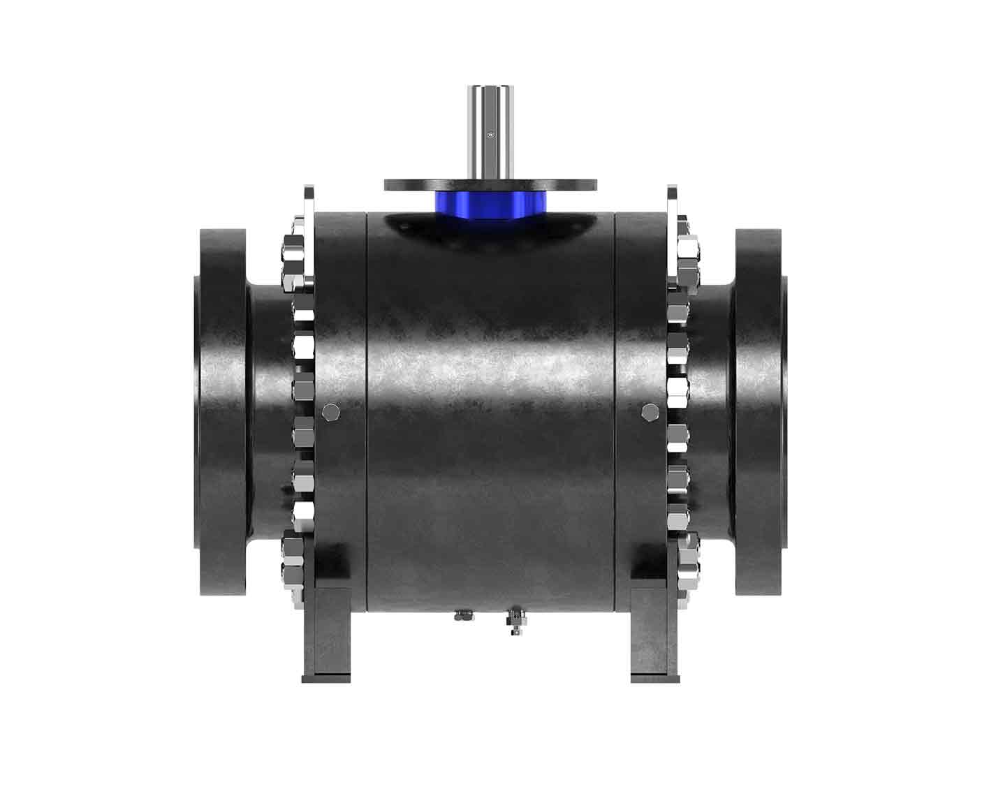 Black trunnion ball valve body, 4 in × 600# RF flanged, sour service