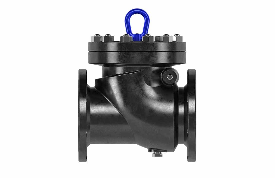 Black flanged tee-body swing check valve, 3 in × 600# RF, sour service
