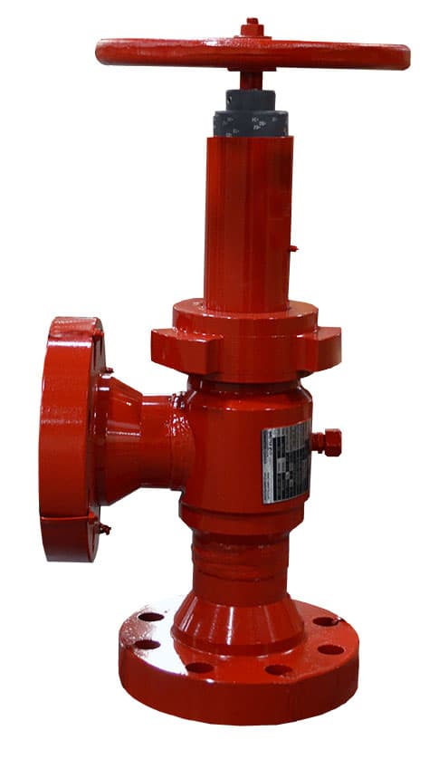 Red adjustable manual choke with handwheel, 3-1/8 in × 5M flanged, H2 trim