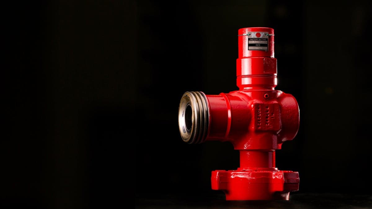 Red spring-loaded pressure relief valve, 2 in × 1502 M×F, 15,000 psi sour service