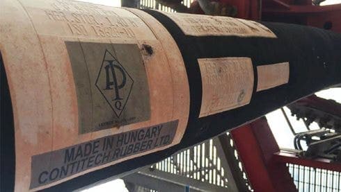 Drill string compensator hose with ContiTech identification label