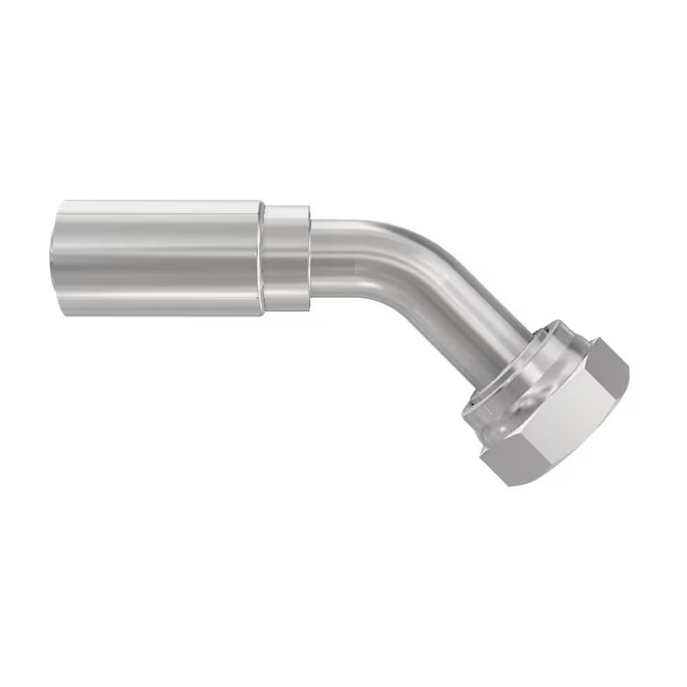 Parker 13777 Female JIC 37° crimp hose fitting, swivel, 45° elbow, short drop, product photo