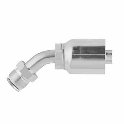 Parker 16743 Male Inverted SAE 45° crimp hose fitting, swivel, 45° elbow, product photo