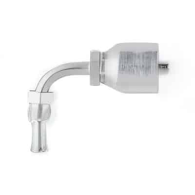 Parker 16943 Male Inverted SAE 45° crimp hose fitting, swivel, 90° elbow, product photo