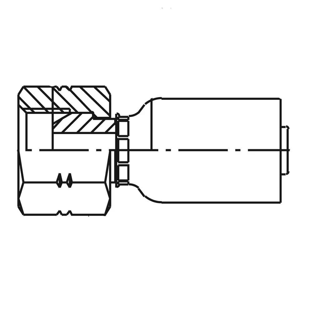 Parker 19256 Female BSP Parallel Pipe (60° Cone) crimp hose fitting, swivel, straight, dimension drawing