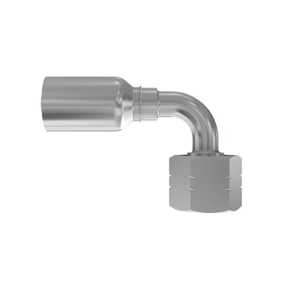 Parker 1B256 Female BSP Parallel Pipe (60° Cone) crimp hose fitting, swivel, 90° elbow, product photo
