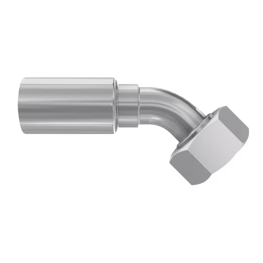 Parker 1CE56 Female Metric L (24° Cone with O-Ring) crimp hose fitting, swivel, 45° elbow, product photo
