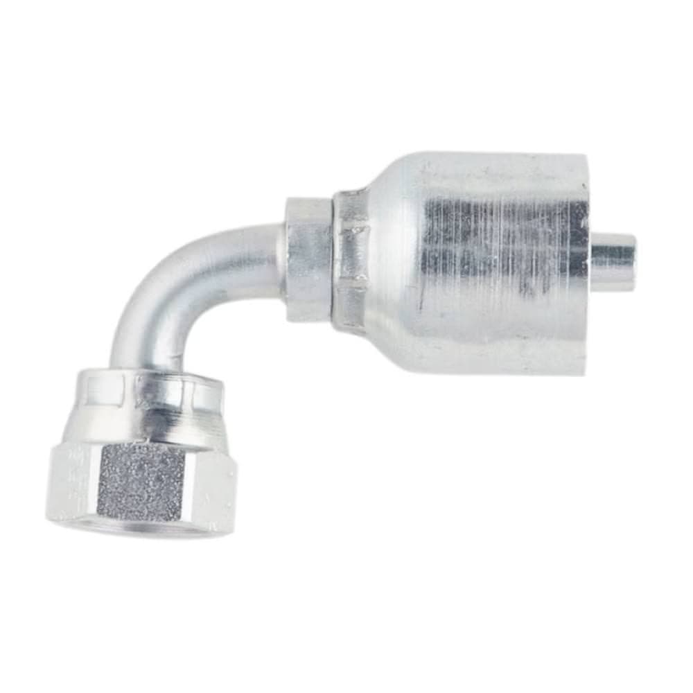 Parker 1J943 Female Seal-Lok O-Ring Face Seal (ORFS) crimp hose fitting, swivel, 90° elbow, short drop, product photo
