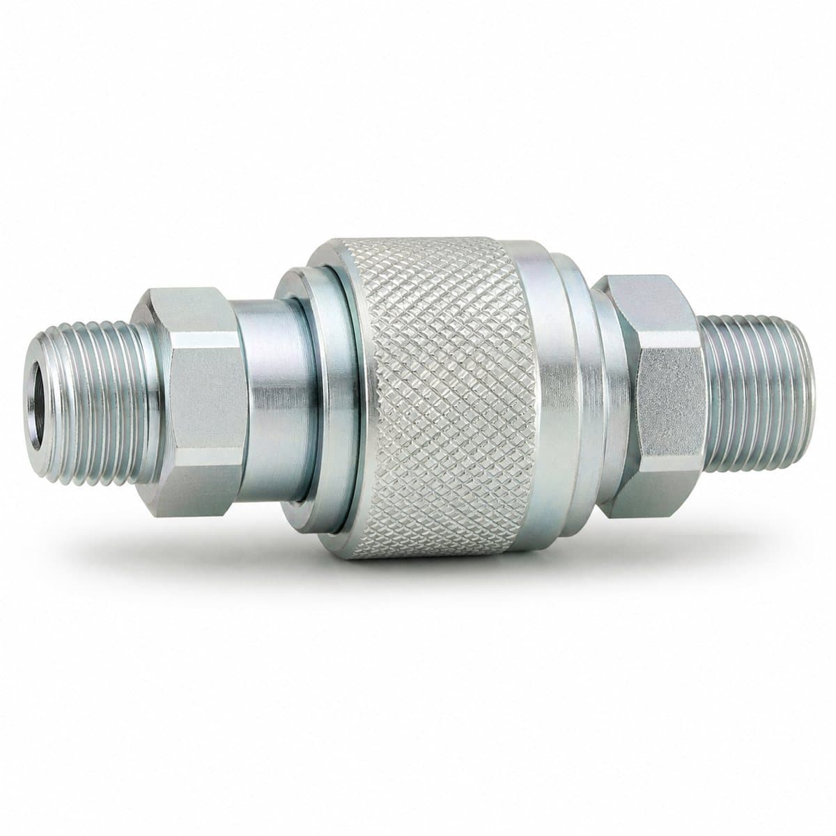 MIL-C-4109 manual-retract air coupler, coupled pair with knurled sleeve