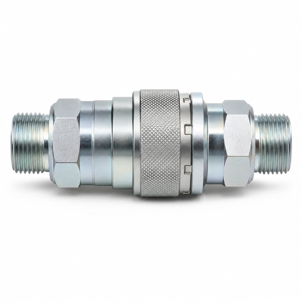High-pressure ISO 16028 flush-face coupler, coupled pair with knurled sleeve