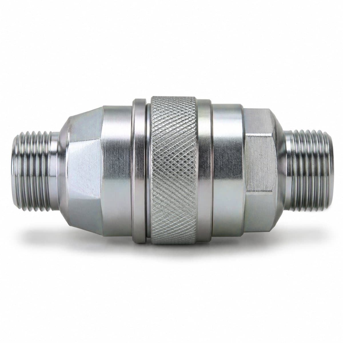 10,000 psi hydraulic jack quick coupler, coupled pair with knurled threaded sleeve