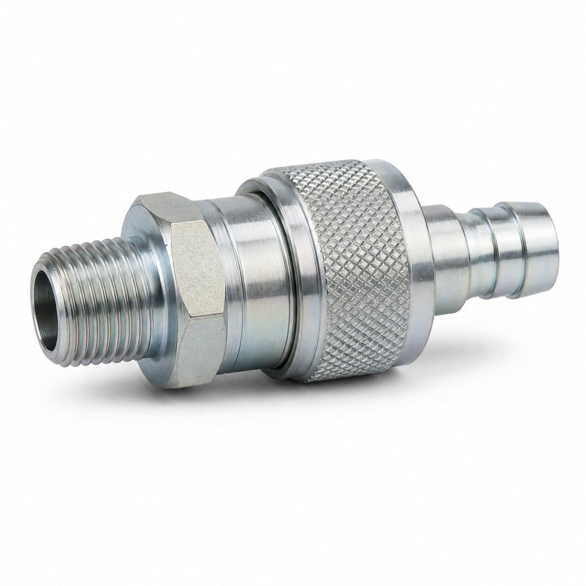Push-to-connect oil drain coupling (FLOCS), coupled pair with knurled sleeve