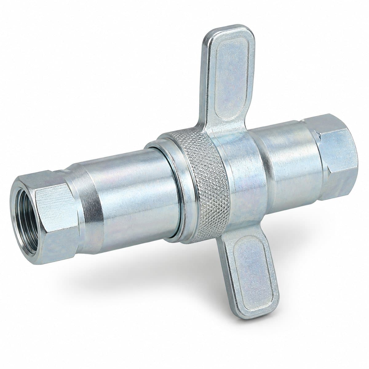 Wing nut hydraulic quick coupling, trailer type, female ports and wing nut