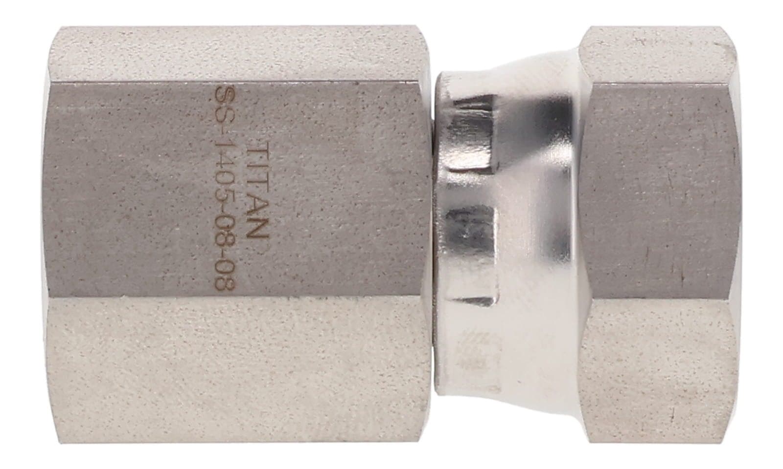 Stainless steel NPT female × NPSM female swivel adapter, 316L, side view