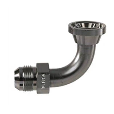 Stainless steel JIC 37° male × SAE code 62 flange head 90° elbow, 316L, side view