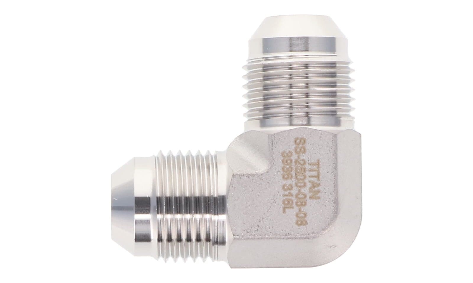 Stainless steel JIC 37° male union 90° elbow, 316L, top view