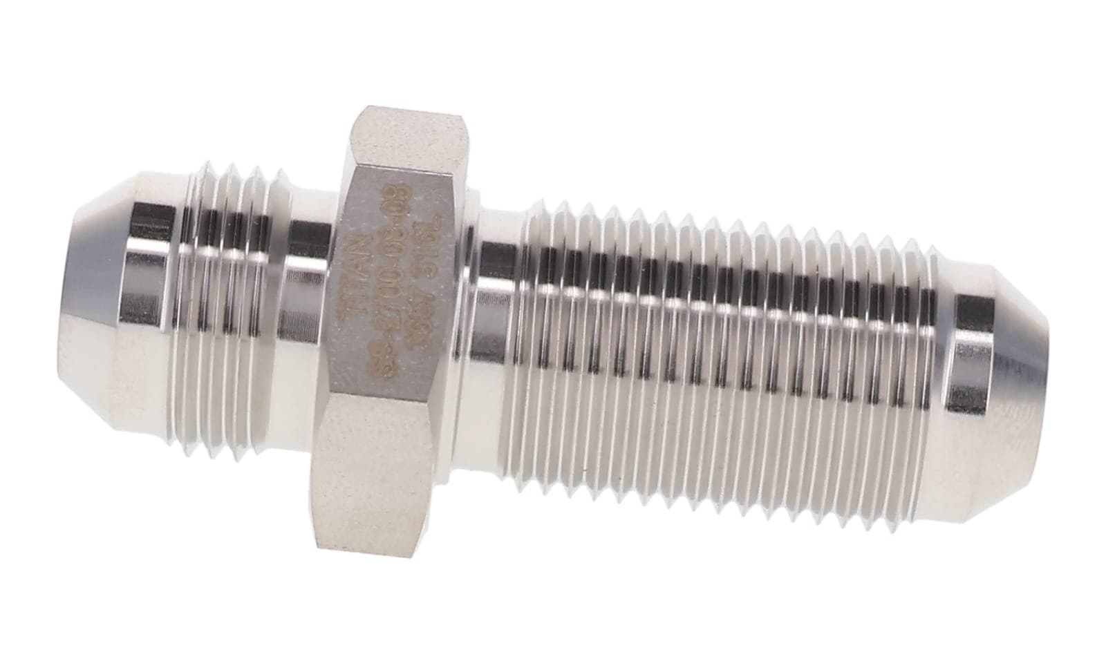 Stainless steel JIC 37° male bulkhead union, 316L, side view