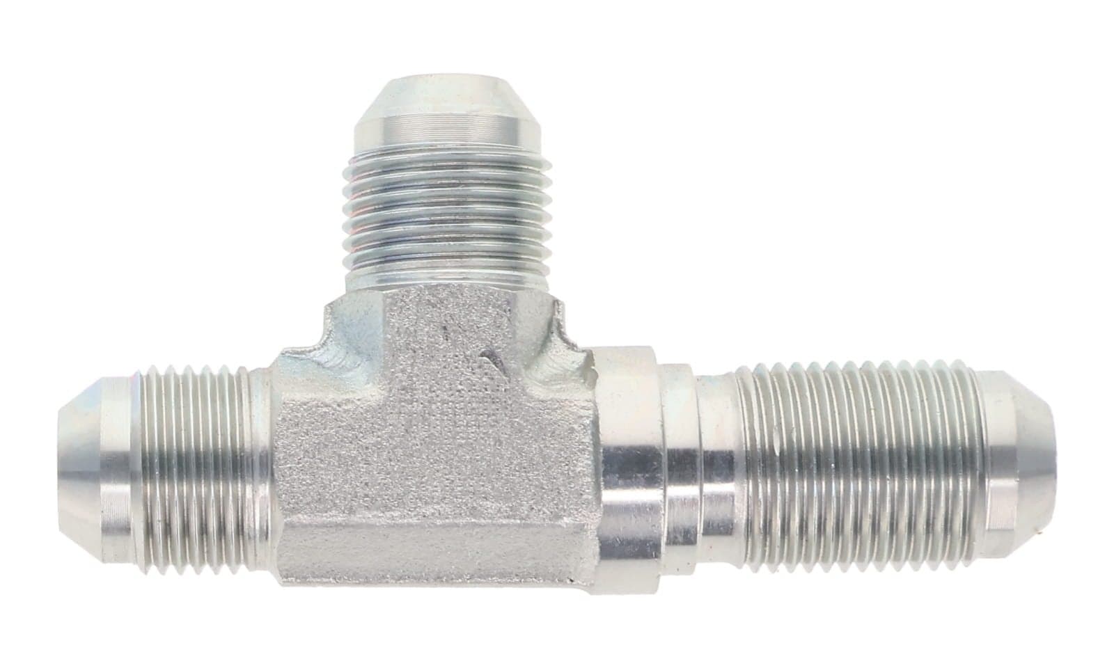 Stainless steel JIC 37° male bulkhead run tee, 316L, top view