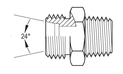 Line drawing of the stainless steel DIN 2353 × NPT male connector, extra-light series