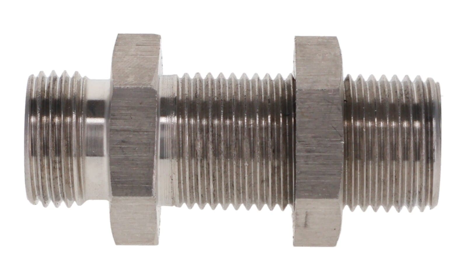 Stainless steel DIN 2353 bulkhead union, light series, stainless, side view