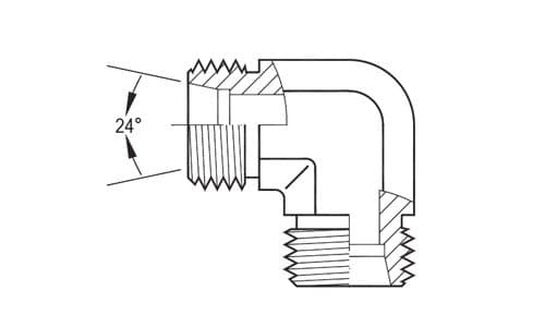Line drawing of the stainless steel DIN 2353 union 90° elbow, light series