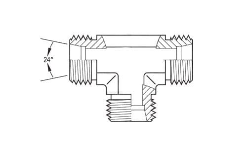 Line drawing of the stainless steel DIN 2353 union tee, light series
