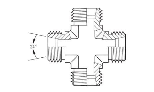 Line drawing of the stainless steel DIN 2353 union cross, light series