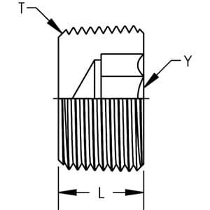 Dimension drawing of the stainless steel NPT hex socket plug, lettered for the size table