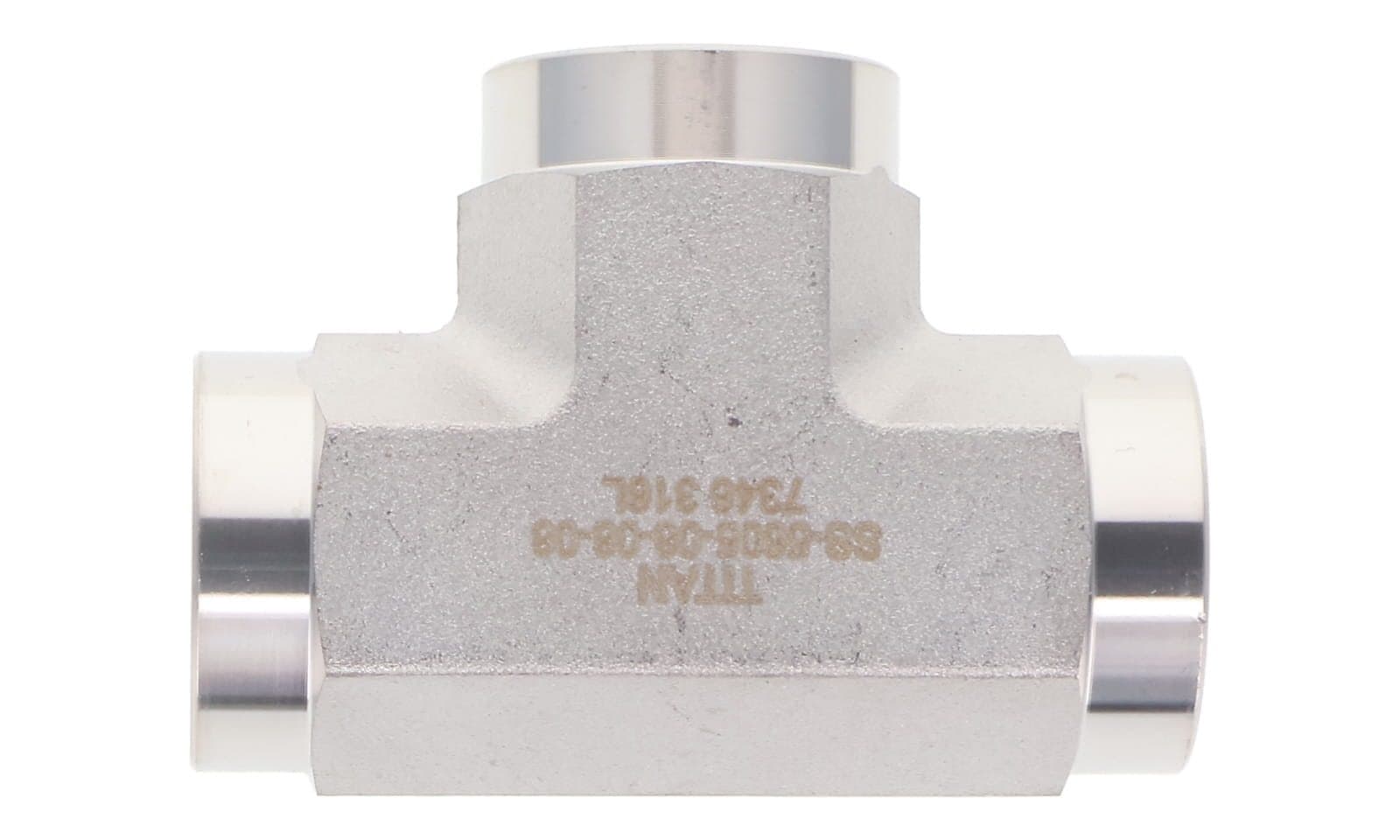 Stainless steel NPT female tee, 316L, top view