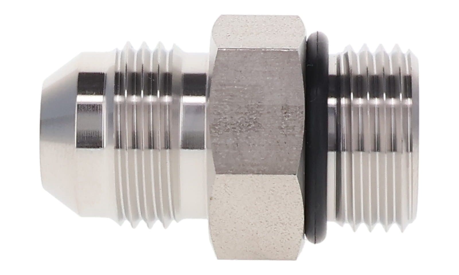 Stainless steel JIC 37° male × ORB male connector, 316L, side view