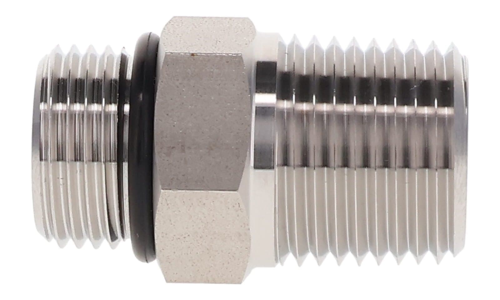 Stainless steel ORB male × NPT male connector, 316L, side view
