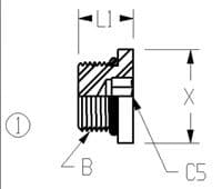 Dimension drawing of the stainless steel ORB hex socket plug, lettered for the size table