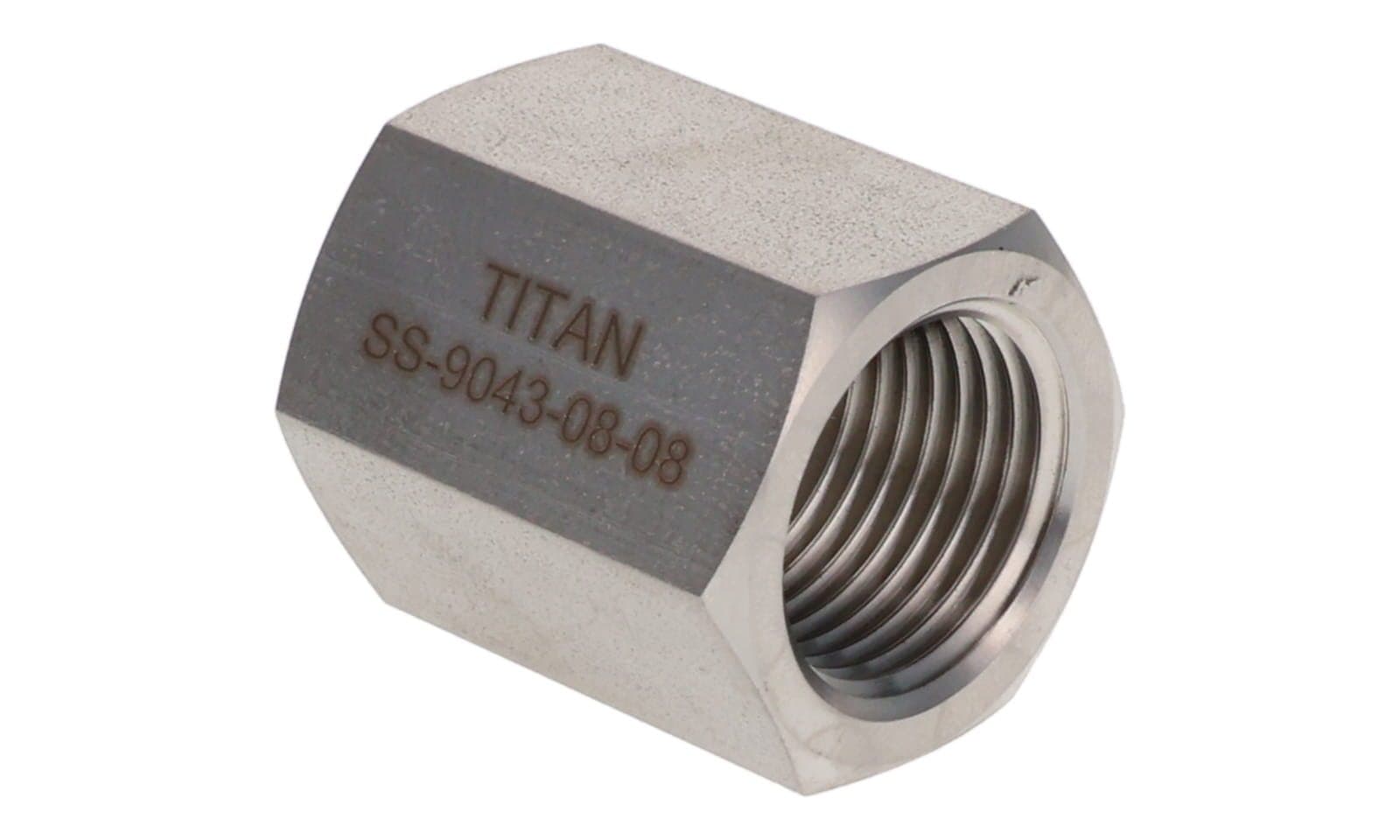 Stainless steel BSPP female × BSPP female adapter, 316L, side view