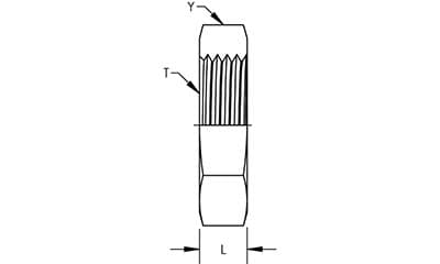 Dimension drawing of the stainless steel ORFS bulkhead locknut, lettered for the size table