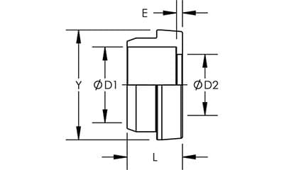 Dimension drawing of the stainless steel ORFS braze sleeve, lettered for the size table