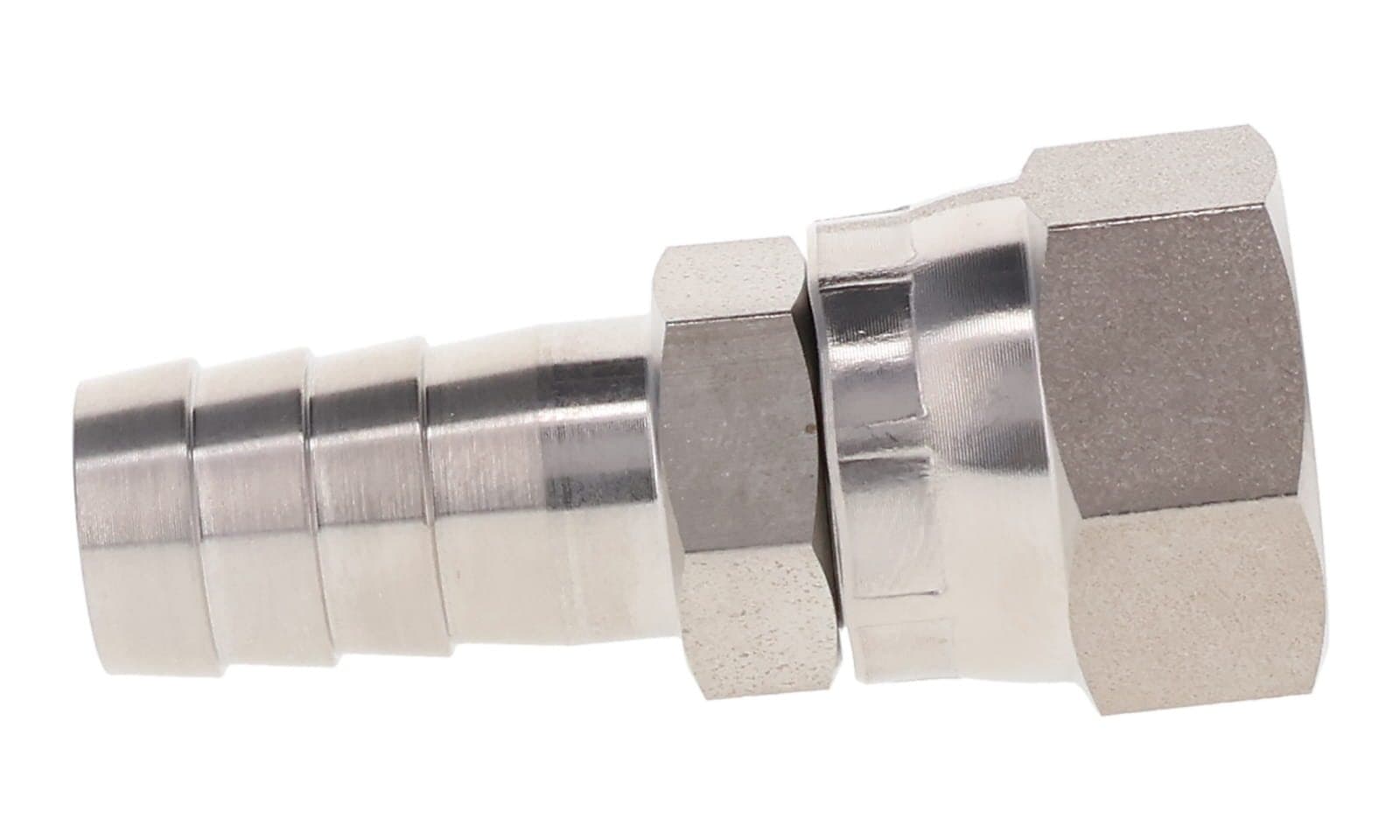 Stainless Steel Hose Barb × JIC 37° Female Swivel, side view