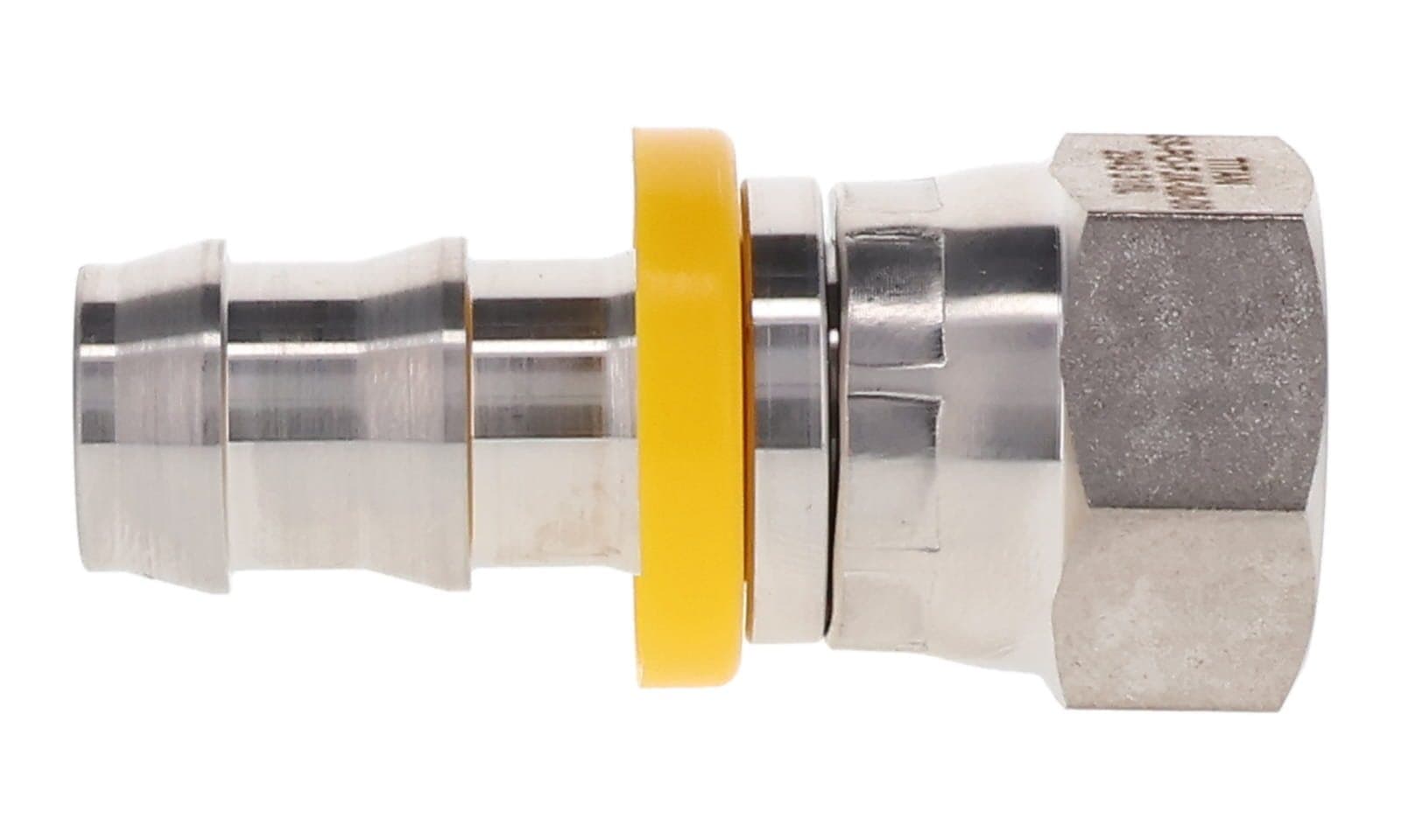 Stainless Steel Push-On Hose Fitting × JIC 37° Female Swivel, side view