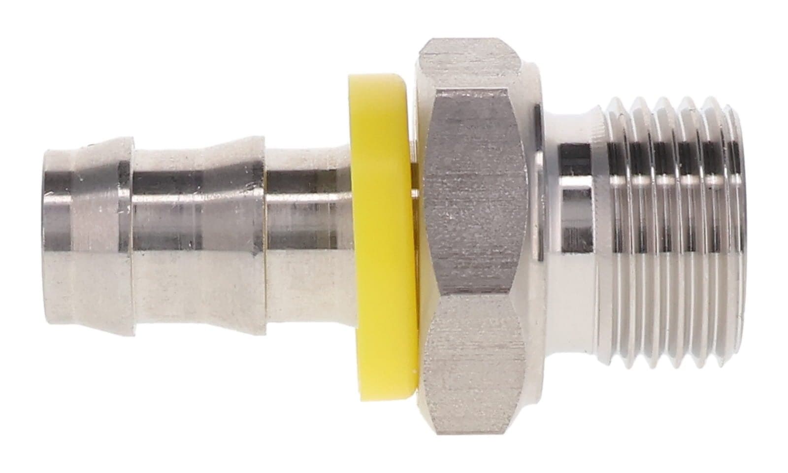 Stainless Steel Push-On Hose Fitting × BSPP Male, side view