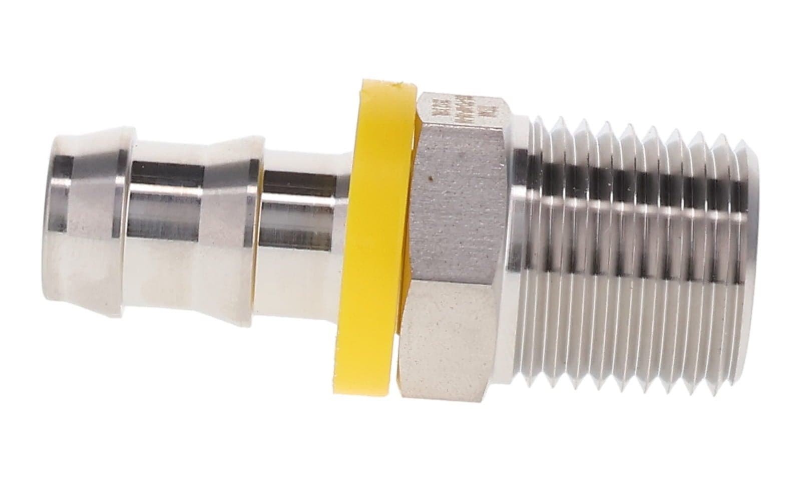 Stainless Steel Push-On Hose Fitting × NPT Male, side view