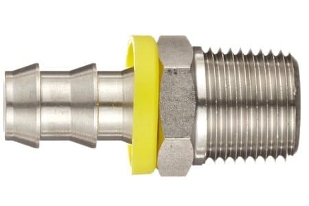 Stainless Steel Push-On Hose Fitting × NPT Male Swivel, catalogue photo