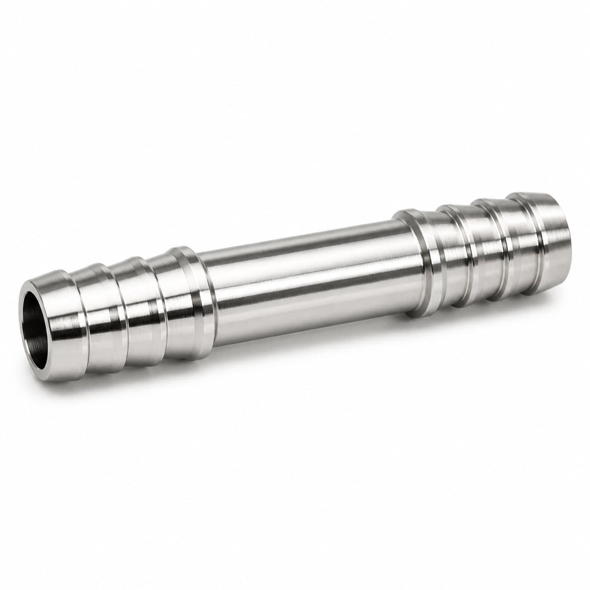 316L stainless steel double crimp standpipe, hose tails at both ends of a straight tube