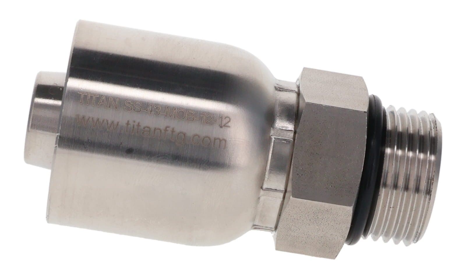 Stainless Steel 43 Series Crimp Hose Fitting × ORB Male, side view