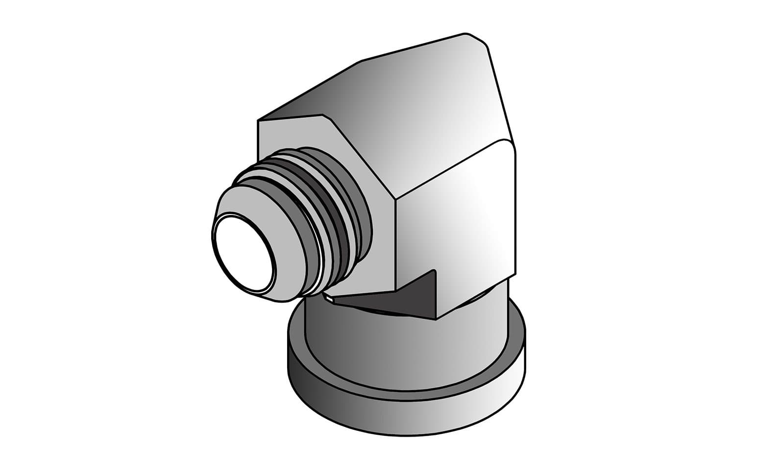 Zinc-plated steel JIC 37° Male x Code 62 Flange 90° Elbow, line drawing