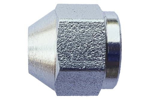 Steel JIC 37° short flare nut, angled view