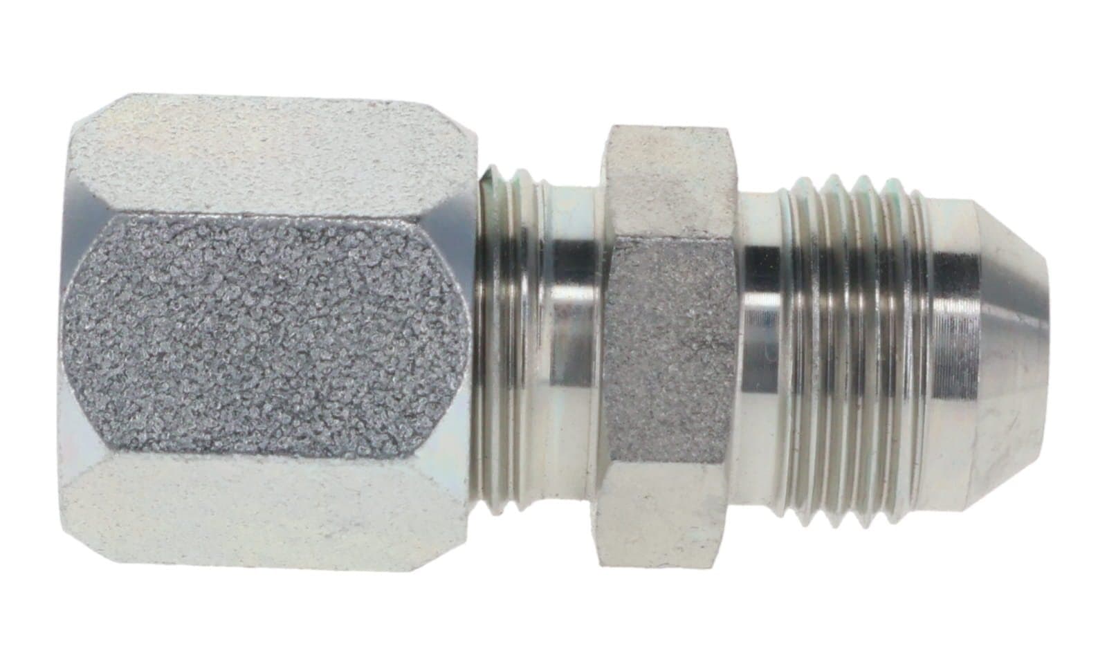Steel flareless tube × JIC 37° male connector, side view