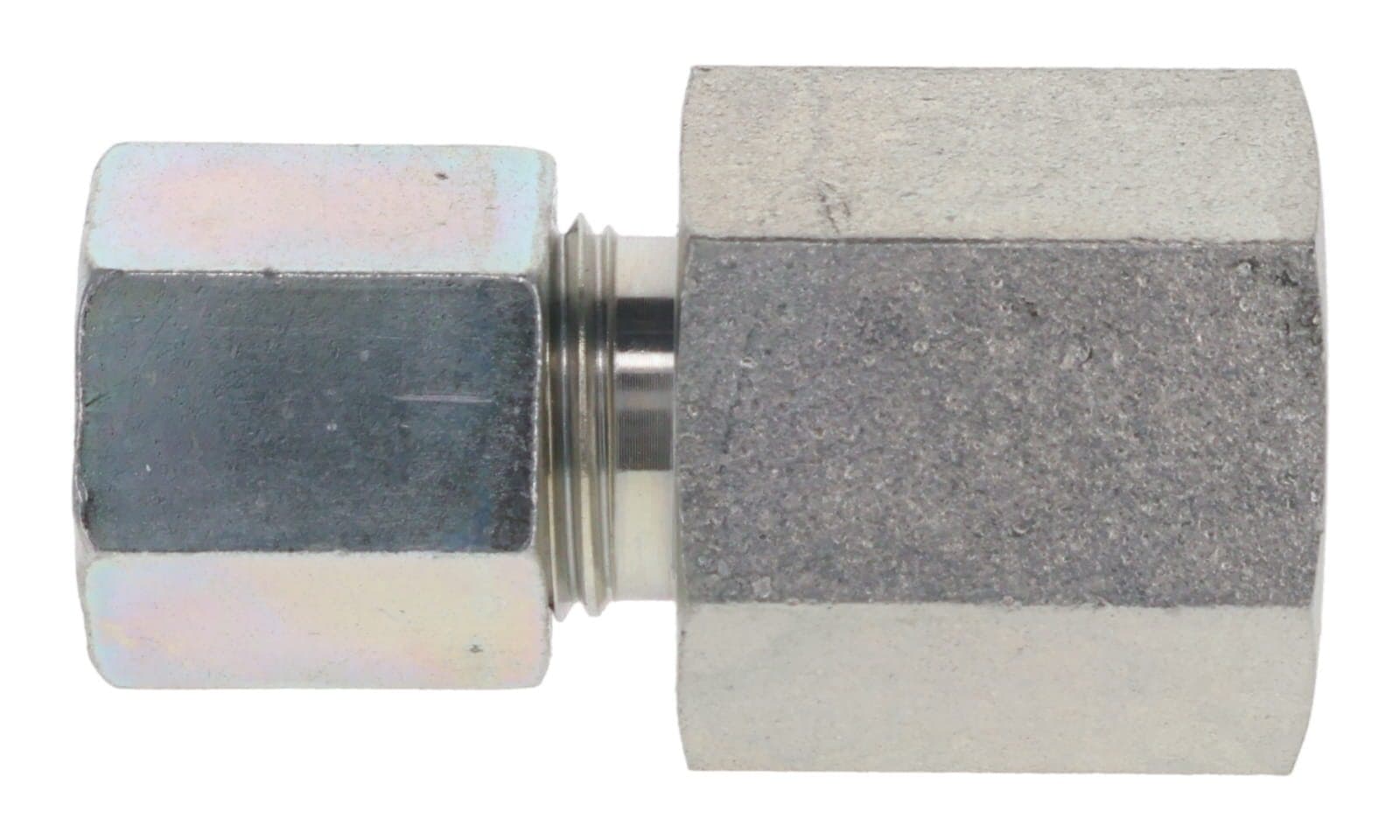Steel flareless tube × NPTF female connector, side view